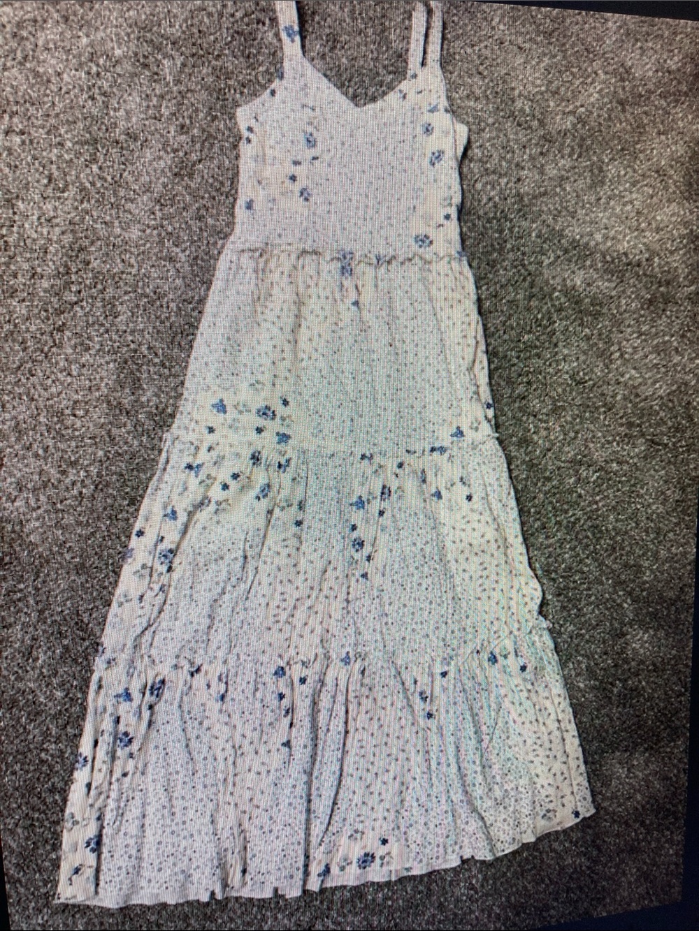 Lightweight White & Blue Floral Tiered Slip Dress
